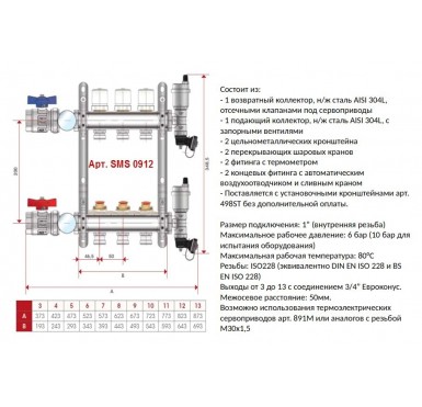 Коллектор STOUT из нержавеющей стали без расходомеров в сборе 3 выхода SMS 0912 000003