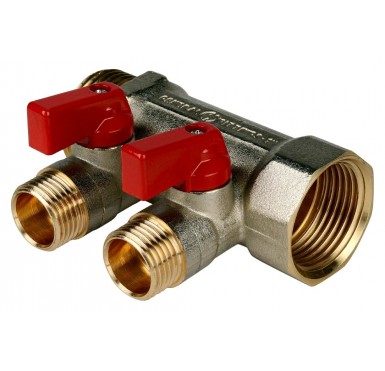 Коллектор STOUT с шаровыми кранами 1, 2 отвода 1/2 (красные ручки) SMB 6200 011202""