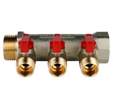 Коллектор STOUT с шаровыми кранами 1, 3 отвода 1/2 (красные ручки) SMB 6200 011203""