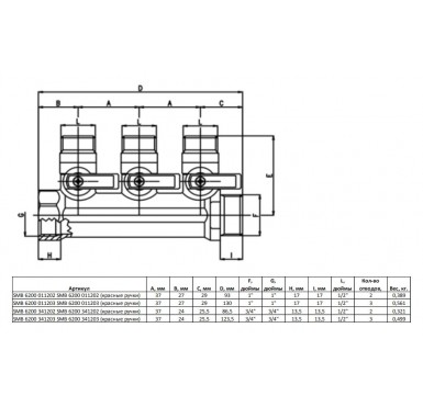 Коллектор STOUT с шаровыми кранами 1, 3 отвода 1/2 (красные ручки) SMB 6200 011203""