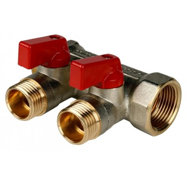 Коллектор STOUT с шаровыми кранами 3/4, 2 отвода 1/2 (красные ручки)  SMB 6200 341202""