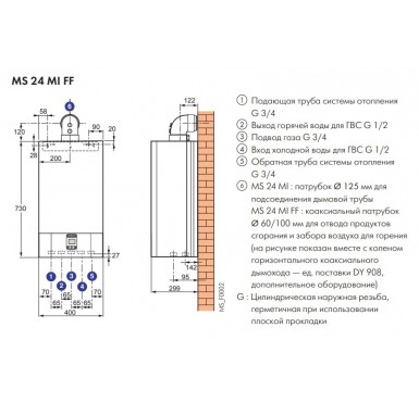 Настенный газовый одноконтурный котел De Dietrich Zena MS 24 FF